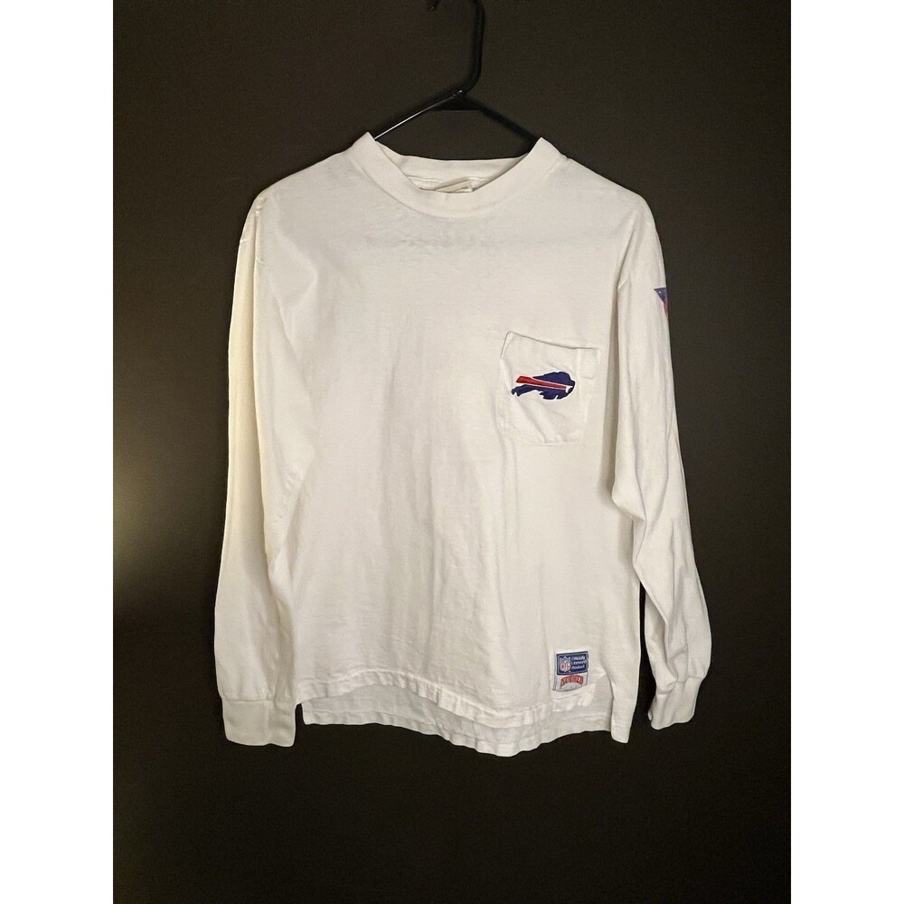 Vintage 90s Buffalo Bills Nutmeg Mills L Long Sleeve Pocket Shirt NFL USA